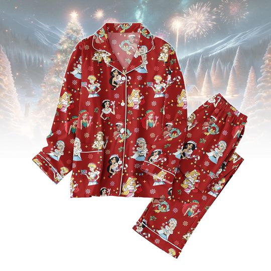 Discover Disney Princess Christmas Pajamas Set, Cinde Belle Tiana Women Pajamas, Disney Xmas Holiday Pajamas, Magic Kingdom Xmas Loungewear