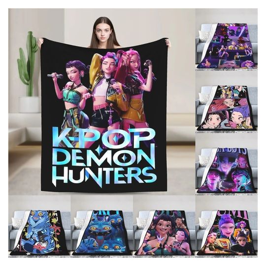 Huntrix Blanket Cover Coral Fleece Plush Kpop Demon Hunters Lightweight Throw Blankets for Home Couch Bedspread