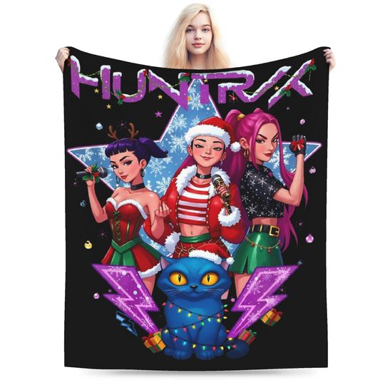 Discover Huntrix Merry Christmas Blankets Fleece Spring Autumn KPop Demons Hunters Ultra-Soft Throw Blanket for Bed Couch Bedding Throws
