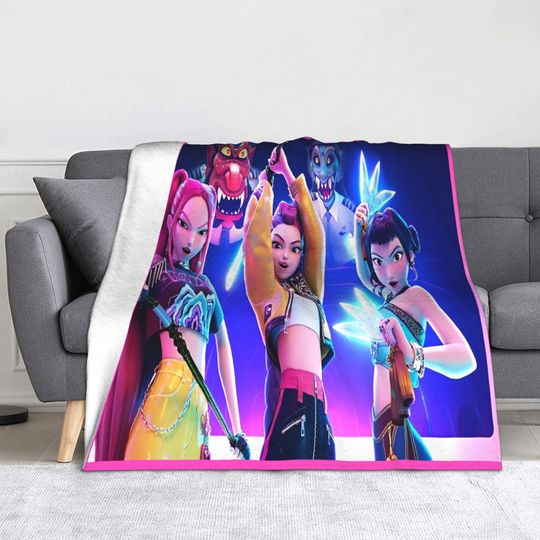 Discover Huntrix Zoey Rumi Mira Blanket KPop Demon Hunters Flannel Novelty Warm Throw Blankets for Home Restaurant Autumn/Winter