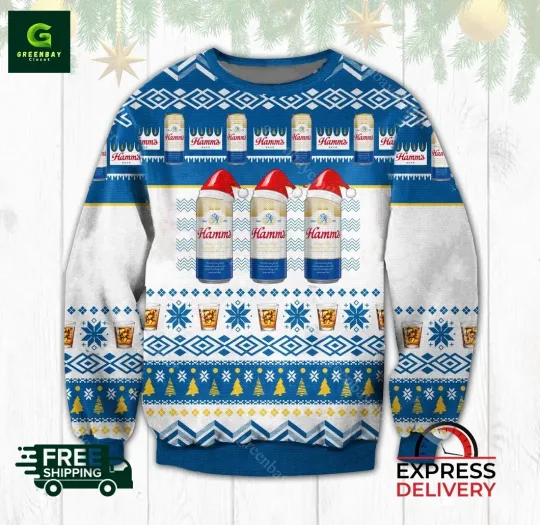 Discover Hamm’s Beer Cans Holiday Ugly Christmas Sweater