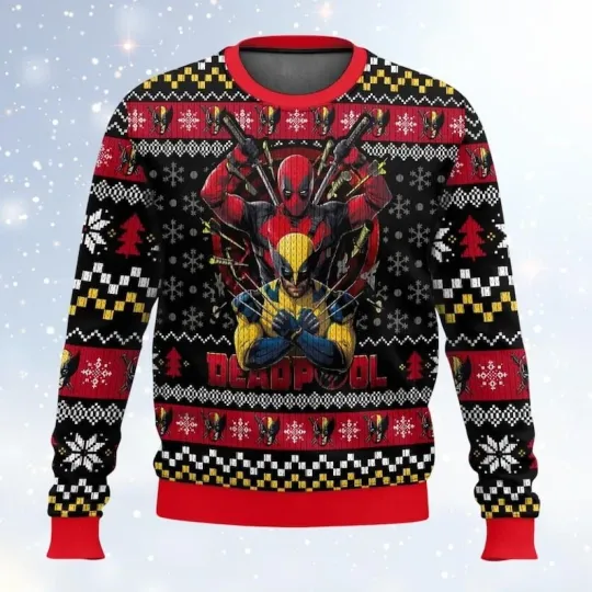 Deadpool Wolverine Christmas Ugly Sweater, Superhero Christmas Sweater, Wolverin