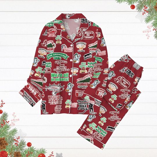 Shitters Full Christmas Pajama Set, National Lampoon's Christmas Vacation, Clark Griswold Holiday Sleepwear for Adults
