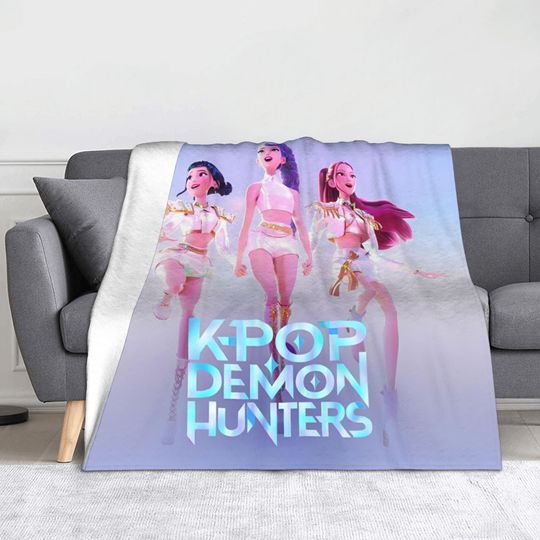 Discover Kpop Demon Hunters Knitted Blanket Velvet Huntrix Anime Warm Throw Blankets for Car Sofa Couch Bedspread
