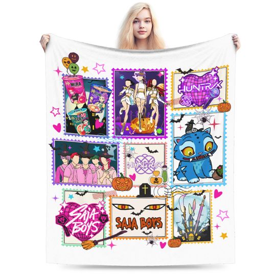 KPop Demon Hunters Stamp Halloween Blanket Flannel Autumn/Winter  Breathable Soft Throw Blankets for Bed Office Quilt