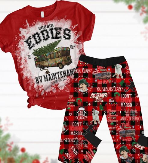 Christmas Cousin Eddie Pajama Set with Shitters Full T-Shirt, National Lampoon Griswold Family Sleepwear