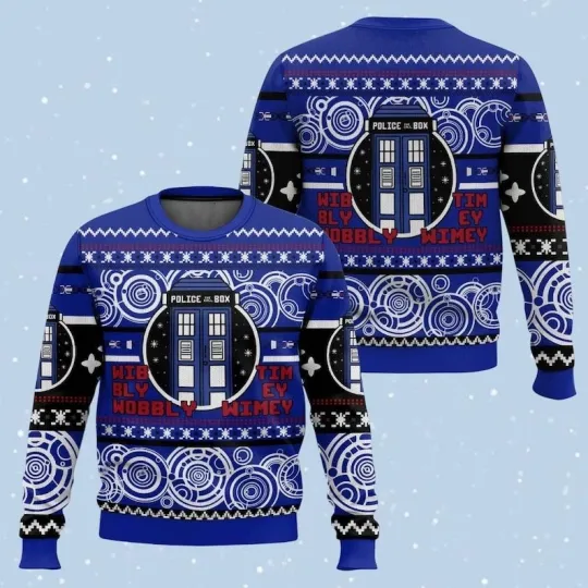 Doctor Who Ugly Christmas Sweater, Tardis Police Box Xmas Sweater, Doctor Who