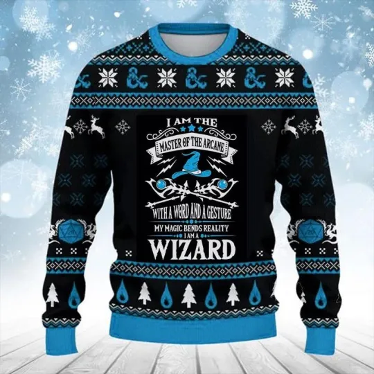 Discover Master of the Arcane Ugly Sweater, D20 Dice Wizard Christmas Jumper, Fantasy Rol