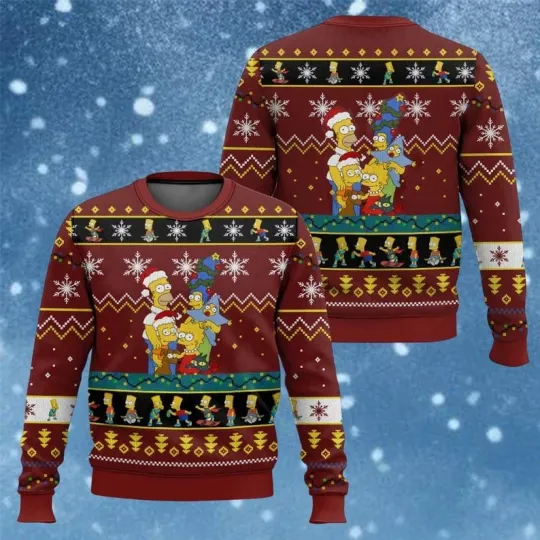 Simpsons Family Ugly Sweater, Funny Simpsons Christmas Sweater, Belcher Burgers