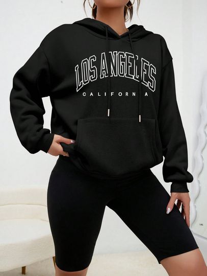 Discover Los Angeles Art Letter Design Women Plus Size Hoodies American Style Casual Hoody Autumn Hip Hop Hoodie Woman Fleece Clothing