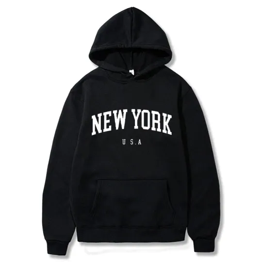 Discover Men New York U.S.A City Hoodies Fashion Letter Printed Graphic Sweatshirts Loose Casual Harajuku Hooded Pullover Sportwear