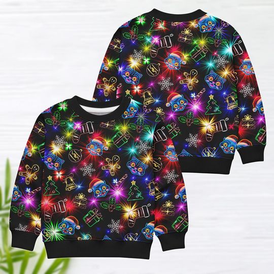 Discover Christmas Neon Derpi Tiger KID Ugly Sweater, Blue Tiger Kpop KID Cosplay, Demon Hunter Costume, Neon Demon Tiger Shirt, Xmas Gift For F