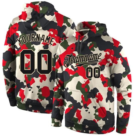 Discover Custom Name Number Camouflage Hoodies For Men Fashion Casual 3D Printed Hooded Sweatshirts Oversized Team Uniforms DIY Pullover