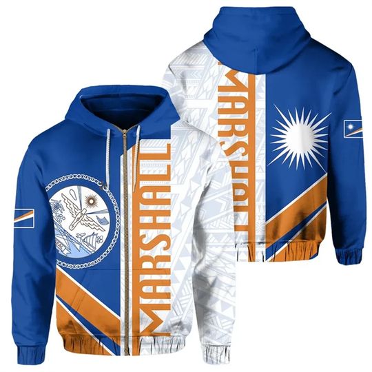 Discover 3D Printed Marshall Islands Flag Zip Up Hoodies The RepublicOf Marshall Islands Coat Of Arms Graphic Zipper Sweatshirts Pullover