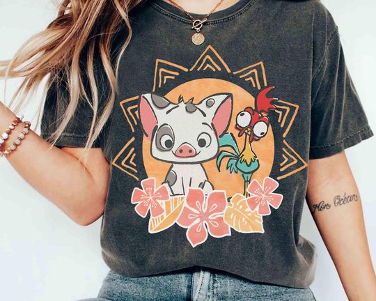 Discover Disney Moana Pua and Hei Hei Floral Portrait T-Shirt, Tamatoa Maui Tee, Disneyland Family Vacation Shirt