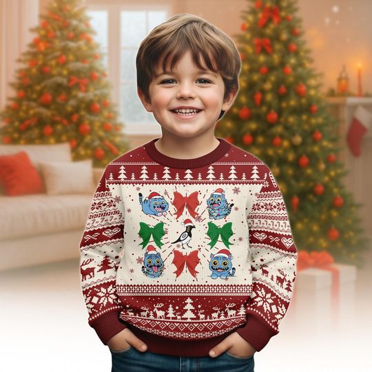 Discover Bow Derpy Tiger Christmas Ugly Sweater, Funny Cartoon Holiday Sweater, Cute Festive Xmas Sweater, Gift For Men Women, Christmas Party