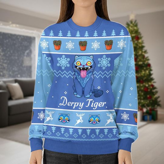Discover Blue Tiger Xmas Ugly Sweater, Demon Hunter Sweatshirt, Christmas Kpop Costume Hoodie, Demon Tiger Christmas Sweater, Holiday Gift Shirt