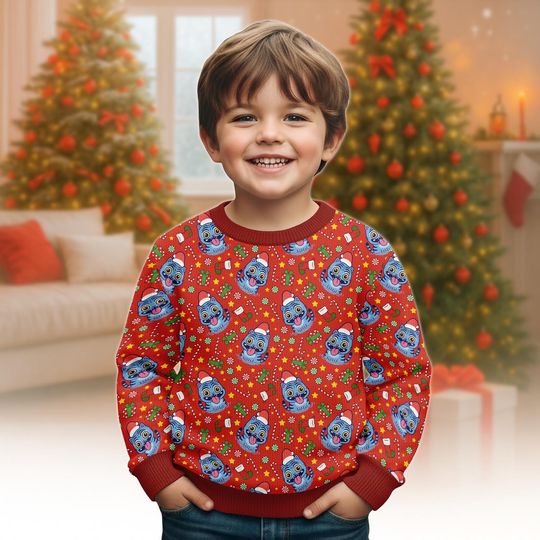 Derpy Tiger Christmas Ugly Sweater, Cute Blue Cat Holiday Kid Sweater, Funny Cartoon Xmas Sweatshirt, Gift For Men Women, Xmas Gift