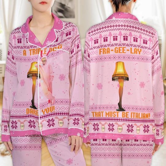 A Christmas Story Pajamas Set, Leg Lamp Pajamas, Oh Fudge Ralphie Santa Pajamas, Funny Movie Holiday Pajamas