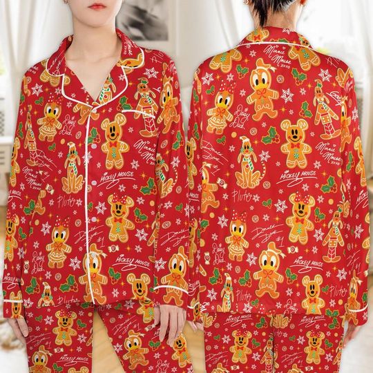 Discover Mickey and Friends Signatures Gingerbread Pajamas Set Disneyland Christmas Pajamas Mickey's Very Merry Xmas Party Pjs Family Matching Xmas