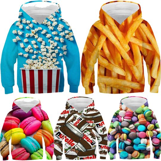 Discover 3D Print Funny Food Tops Candy Macaron Girls Boys Hoodies Kids Hooded Sweatshirts Teens Clothes 2021 Children Nutella Pullovers
