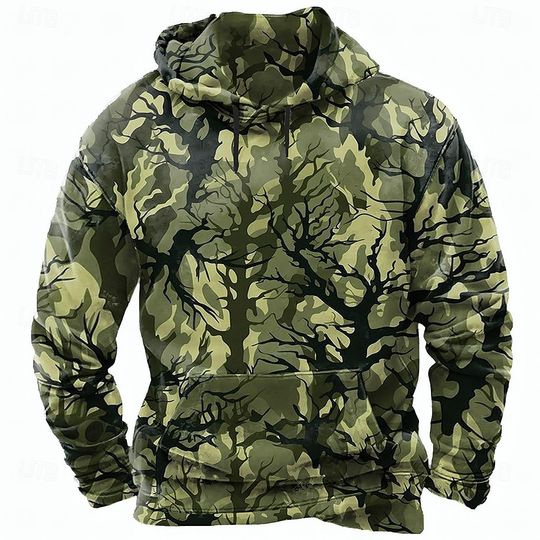 Men's Clothing Camouflage 3D Prints Fall Hooded Hoodies Sweatshirts Long Sleeve Crew Neck Streetwear Drawstring Tops