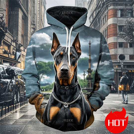Discover Harajuku 3D Doberman Pinscher Graphic Print Hoodie Men's Fashion Cool Streetwear Hoodie Unisex Dog Pullover Men's Clothing Tops