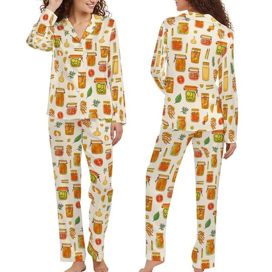 Coquette Pickle Girl Silky Satin Pajama Set For Women, Pickle Pajamas Set, Funny Pickle Lover PJs, Cucumber Sleepwear for Women, Xmas Gift