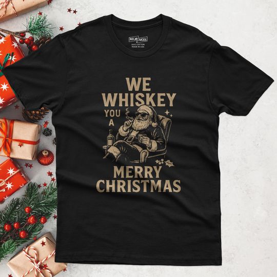 Discover Whiskey Santa Christmas T-Shirt, Funny Holiday Tee