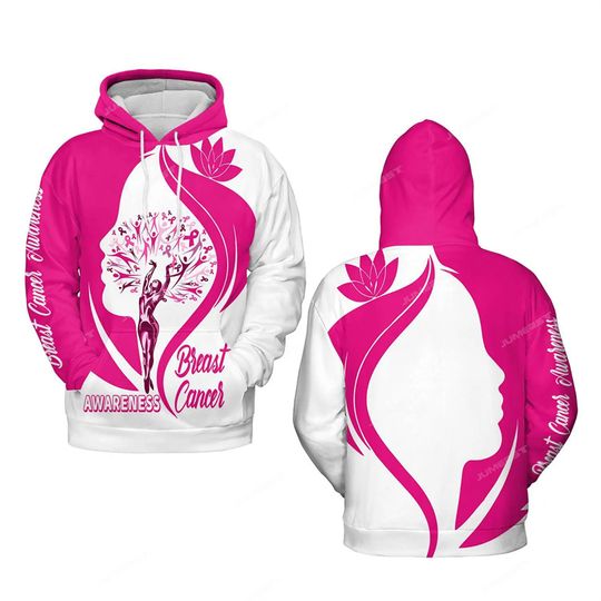 Discover October Pink Ribbon Graphic Sweatshirts Breast Cancer Awareness 3D Printed Hoodies For Women Clothing Sport Pullovers Hoody Tops