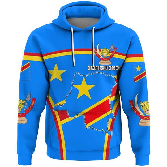 Discover Republic-Of The Congo Map 3D Printing New In Hoodies & Sweatshirts Congo Coat Of Arms Graphic Hooded Sweatshirts Mens Clothing