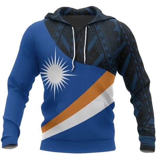 Discover 3D The Republic-of Marshall Islands Map Flag Print Hoodies Marshall Islands Emblem Graphic Hooded Hoody Mens Pullover Sweatshirt