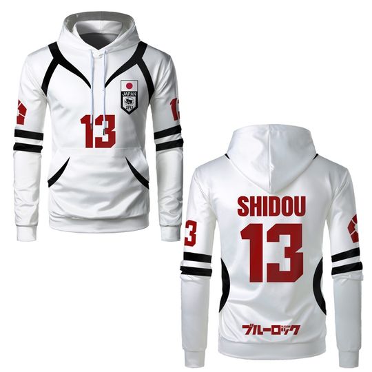 Anime Blue Lock U20 Team Hoodies For Men SHIDOU Character Cosplay Long Sleeve Hooded Tops Autumn Winter Daily Loose Sweatshirts