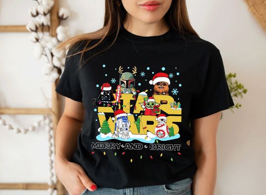 Discover Star Wars Christmas Shirt: Merry and Bright Family Tee  C84