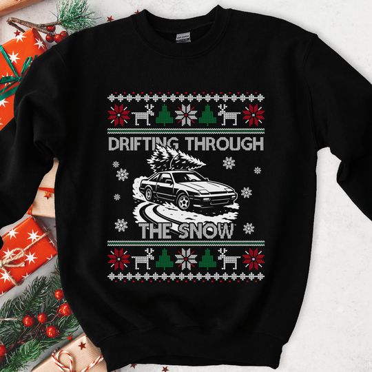 Drifting Through Snow Christmas Sweatshirt JDM Car Gift