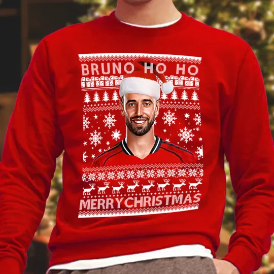 Discover Bruno Ho Ho Fernandes Red Christmas Jumper Adults & Kids Sizes Utd Manchester
