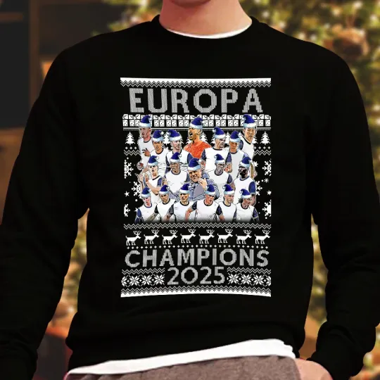 Discover Spurs Europa Champions 2025 Black Christmas Jumper Santa Hats Adults Kids Sizes