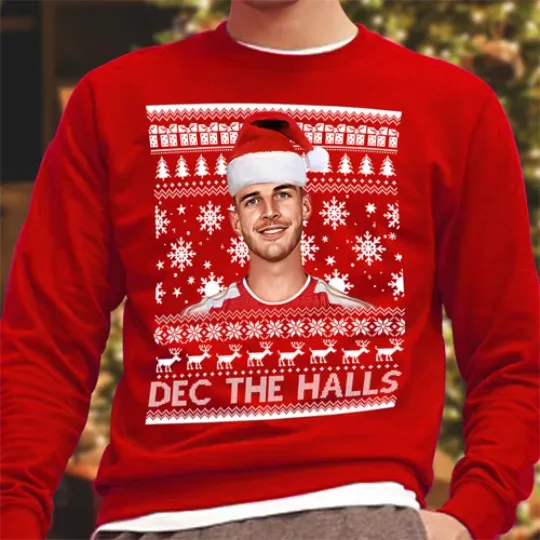 Dec The Halls Declan Rice Red Christmas Jumper Adults & Kids Sizes Arsenal