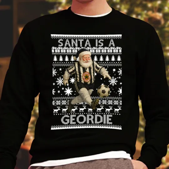 Discover Santa Is a Geordie Newcastle Utd Black Christmas Jumper Kids & Adults Sizes Toon