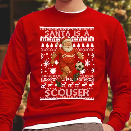 Santa is  A Scouser Liverpool Red Christmas Jumper  Adults & Kids Sizes