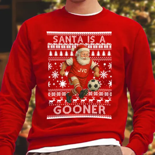Discover Santa Is  A Gooner Red Christmas Jumper Adults & Kids Sizes Arsenal Gunners