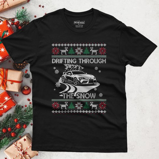 Discover Drifting Through Snow JDM Coupe Christmas T-Shirt for Car Enthusiasts