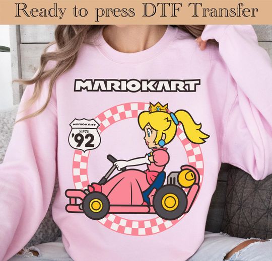 Princess Peach Kart DTF Transfer for Sweatshirts and Apparel