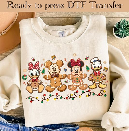 Discover Mickey & Friends Gingerbread Christmas DTF, Mickey And Friends Christmas Ready to Press, Mickey Mouse Gingerbread Christmas DTF Transfer