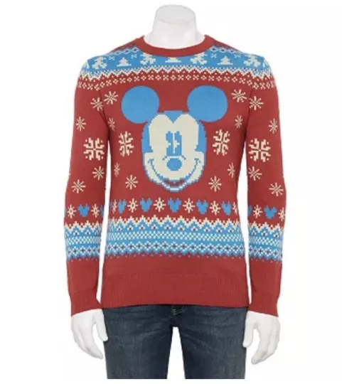 Discover Ugly Christmas Sweater Mickey Mouse Disney Men’s Holiday Red Blue