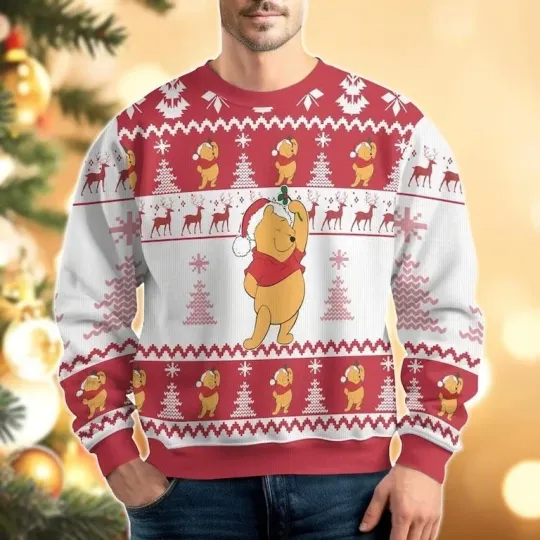 Discover Cute Pooh Christmas Ugly Sweater, Disney Winnie The Pooh Cartoon Xmas Sweater