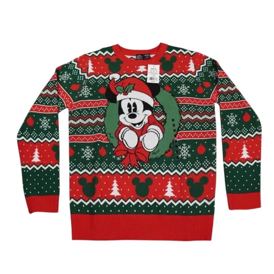 Discover Disney Mickey Mouse Christmas Ugly Sweater Mens Medium Holiday Festive Green Red