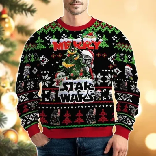 Discover Disney Star Wars Ugly Christmas Sweater, Darth Vader Baby Yoda Stormtrooper Boba