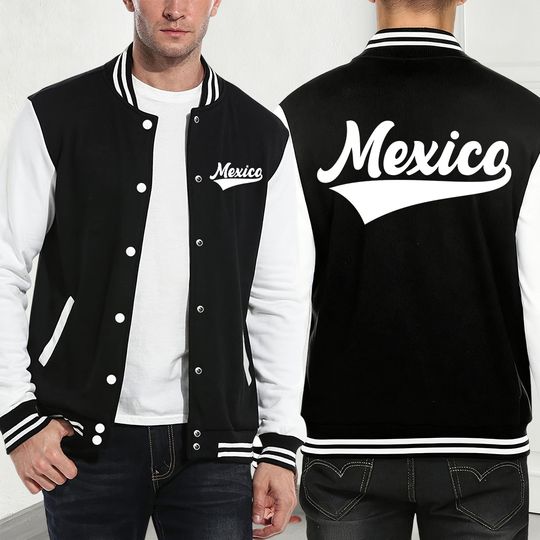 Discover Mexico Letter Printing Jackets Mens Autumn Fleece Warm Baseball Jersey Basics Pocket Loose Coats Casual Sporty Men'S Clothes