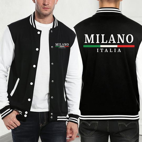 Milano Italy Flag Color Prints Baseball Jersey Mens Autumn Pocket Coats Casual Loose Jackets Street Fleece Warm Men'S Clothes